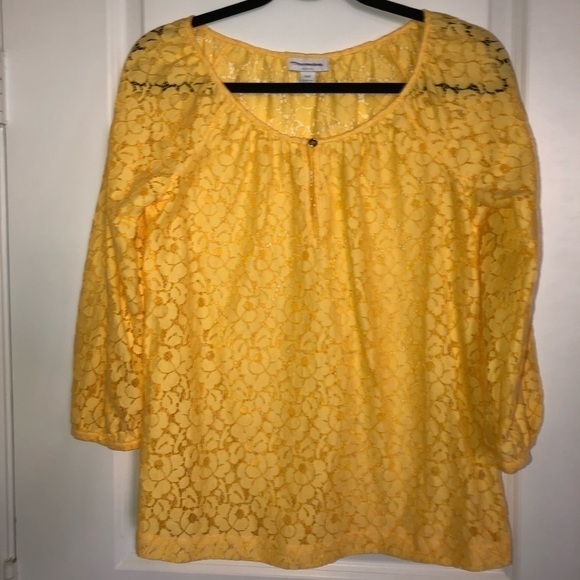 Charter Club 3/4 Sleeve Yellow Lace Top Size PP - Picture 8 of 10